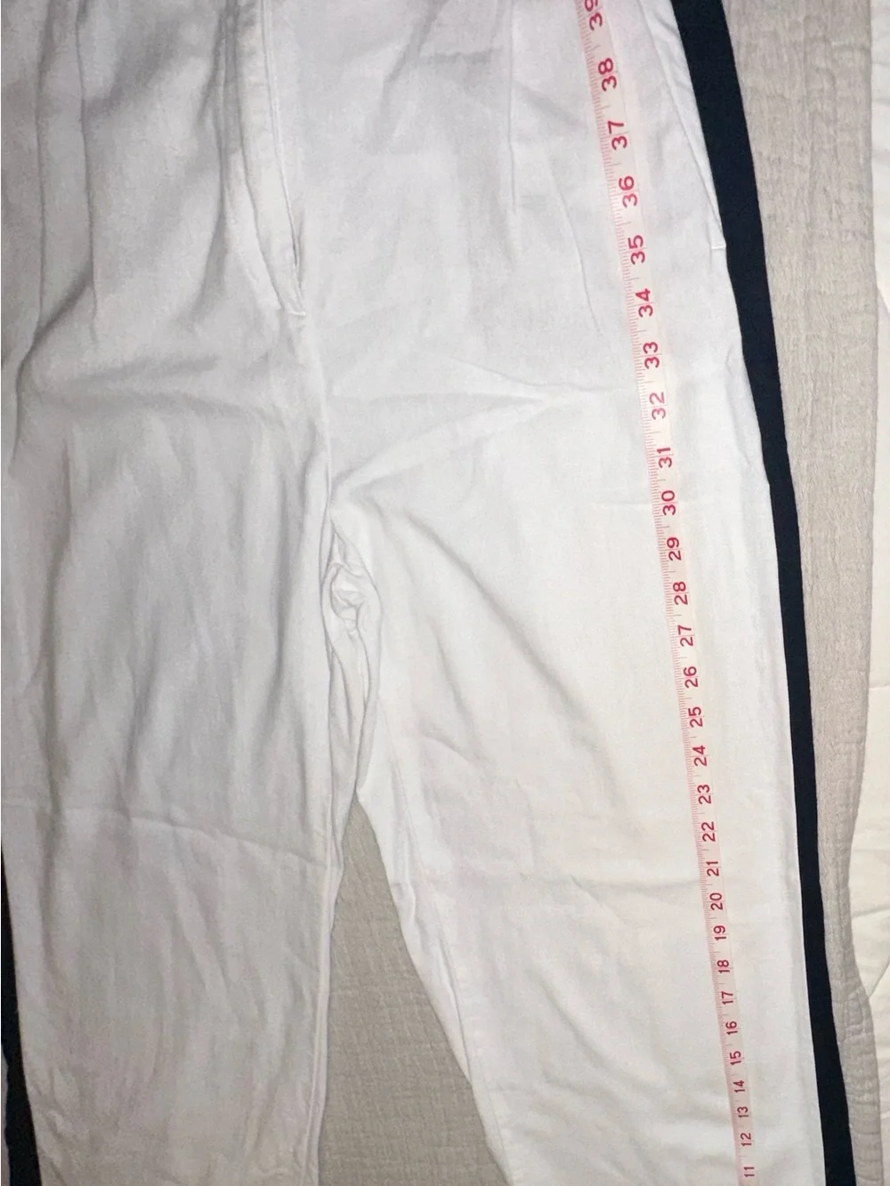 Zara White Linen Pants with Black Waist Label Detail
